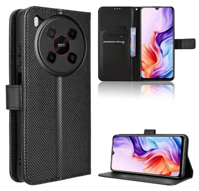 Produktbild von Für ZTE Blade V70 Max Diamantstruktur Design Book Wallet Kunstleder Hülle Tasche Schwarz