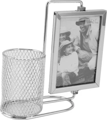 Image de Porte-stylos Cadre photo Acier inoxydable Grande capacité Polyvalent Design rotatif Décoratif pour bureau Maison