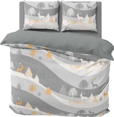 Produktbild von Winter Biber Bettwäsche 200x200 cm Rentiere Weihnachten grau Flanell Baumwolle