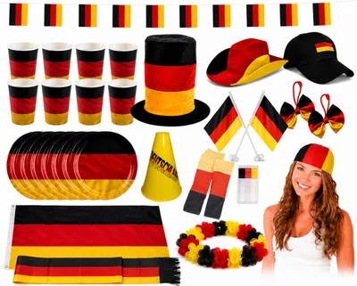 Produktbild von Großes Deutschland Fan-Set (30-teilig) EM WM anfeuern schwarz rot gold Fußallparty