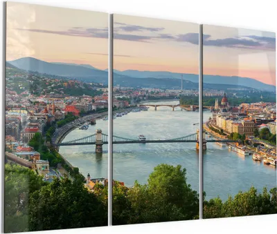 Produktbild von DEQORI Glasbild Echtglas 3x50x100 cm 'Blick über Budapest' Wandbilder XXL groß