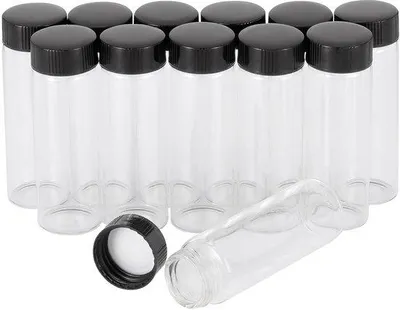 Zdjęcie produktu dla Probówki 30 ml - Puste szklane butelki - Miniaturowe szklane butelki - Z zakrętką - Zestaw 12 sztuk - Do roztworów chemicznych