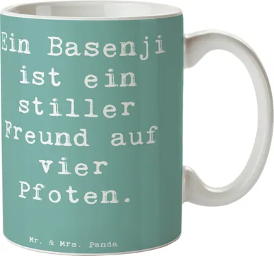 Produktbild von Mr. & Mrs. Panda Trinkbecher Spruch Basenji Freund - Meeresbrise - Geschenk, Hunderassen, kaffeetasse bedruckt, Hunderasse, aktive Familie, Tasse, treuer, glanzendes Fell