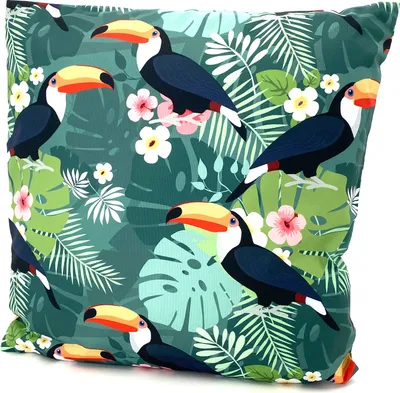 Produktbild von heimtexland ® Outdoorkissen mit Füllung Garten Dekokissen 45x45 schmutz- und wasserabweisend Deko Kissen Outdoor Typ688 Tukan Dschungel