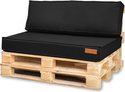 Obrázek produktu pro Paletový polštář 120 x 80 Set pro paletový nábytek Euro palety Sedací polštář EU Paletová pohovka Komplet se skládá ze 2 částí v barvě: černá