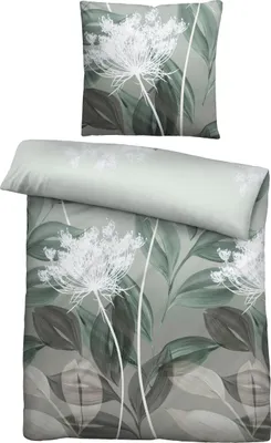 Produktbild von Biberna Feinbiber Bettwäsche Blätterranke, Größe 135x200 cm+80x80 cm, fichte