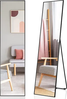 Produktbild von GOPLUS Wandspiegel, 160 x 40 cm Ganzkörperspiegel mit Metallrahmen, rutschfeste Matte, Standspiegel für Schlafzimmer, Eingangsbereich & Bekleidungsgeschäft (Schwarz)