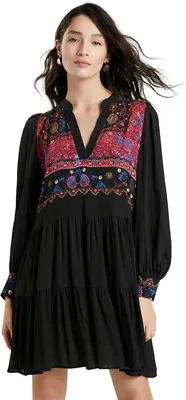 Zdjęcie produktu dla Sukienka damska Desigual „Boho Embroidery” – czarna z wzorem 21WWVW492000 rozmiar M