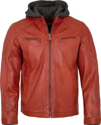 Produktbild von Jilani Collection - Herren Lederjacke Kapuze Lammnappa rot-orange : 58