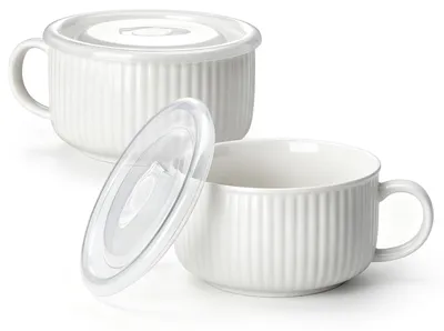 Suppenschalen-Set 2er, 1000 ml, Porzellan, weiß, mit Deckel & Henkel