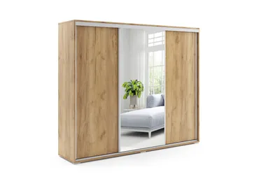 Zdjęcie produktu dla Szafa A25 craft złoty przesuwna, z lustrem - 250 x 62 x 245 cm