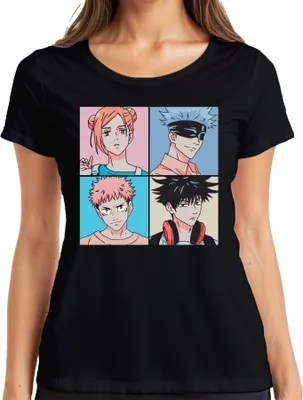 Obrázok produktu pre Jujutsu Kaisen Anime Poster Gojo Itadori Fushiguro Kugisaki Dámske tričko, čierna, S