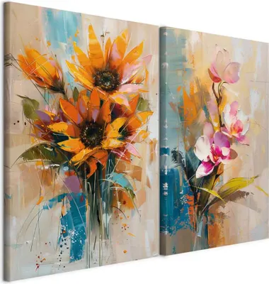 Produktbild von murando - Wandbilder Set Florale 40x30cm 2 Teilig je 20x30cm Collage 2er Mehrteiligen Gemälden Vlies Leinwandbild Kunstdrucke Leinwanddrucke - Schlafzimmer Pastellfarbenes b-H-10212-b-a
