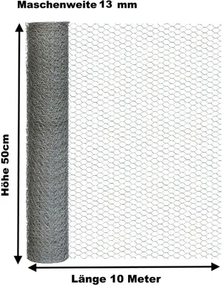 Produktbild von Hasendraht verzinkt 50cm x 10m Sechseckdraht Draht Drahtzaun Kaninchendraht 13mm