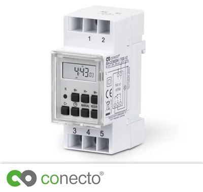 Immagine prodotto di conecto timer digitale per guida DIN, 10 programmi di commutazione, display LCD, 3600 Watt, bianco