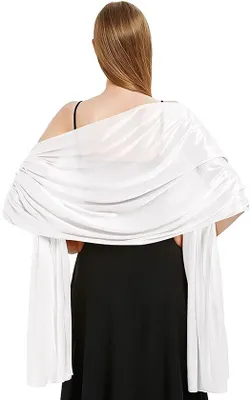 Productafbeelding van Damensjaal – 200 x 70 cm – Damensjaal – Stola – Bruidssjaal – Bruidsstola – Glanzend sjaal – Lange satijnsjaal – Stola voor avondjurken – Wit