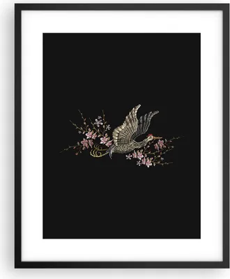 Produktbild von Gerahmtes Poster - Schwarzer Rahmen - Asiatisch Vogel Blumen - 40x50 cm - Wand Bild - Wanddeko - Wandbilder - Kunstposter - Wandposter - Bilderrahmen - Bilder - Kunstdruck - P2BPA40x50-4614