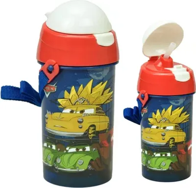 Produktbild von Disney Cars Lightning McQueen Wasserflasche Flasche mit Trinkhalm Gurt 500 ml