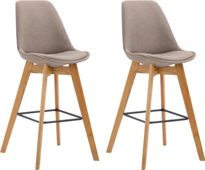Produktbild von 2er Set Barhocker GIKAR - Stoff Taupe 48x56x112 cm | Barstuhl Mit Lehne Tresenhocker Tresenstuhl Kneipenhocker Kneipenstuhl