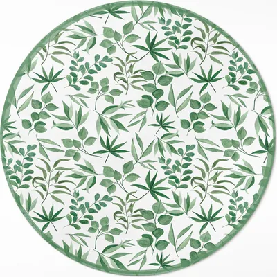 Produktbild von Aquarell Blätter in einem zarten Stil – Vinyl Fußmatte – Ø 130cm – Rutschfest – Pflegeleicht & Langlebig