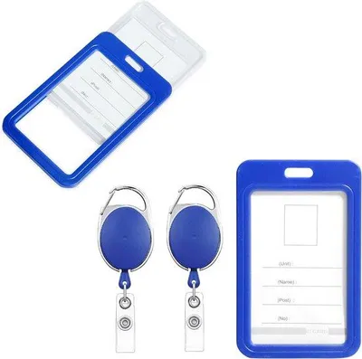Produktbild von Ausweishalter Set mit vertikaler Halterung und Karabiner - Blau, 9,5 cm