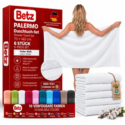 Produktbild von Betz 6 Stück Duschtücher 70x140 cm PALERMO 100% Baumwolle Farbe: weiß