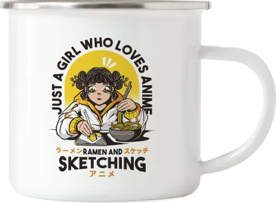 Produktbild von Just a girl who loves Anime, Ramen and Sketching Emaille Tasse Anime Fans Ramen Lieblingsgericht Zeichnen Manga