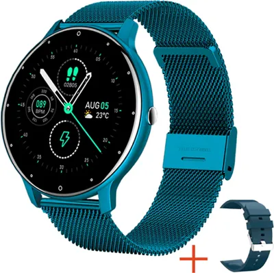Produktbild von TPFNet Smartwatch mit Milanaise Armband + Silikon Armband - individuelles Display - Smart Watch Armbanduhr mit Social Media und vieles mehr - Blau