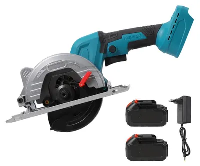 Obrázek produktu pro Mini okružní pila – akumulátorová ruční okružní pila – bezkartáčový motor – 2 akumulátory – pilový kotouč o průměru 12,5 cm – nastavitelná hloubka řezu – vhodná pro práce se dřevem a v zahradě