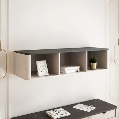 Produktbild von Wandregal NAVANI mit drei Fächern Bücherregal Wand Regal Hängeregal Wohnzimmer Schweberegal Kaschmir + Steingrau