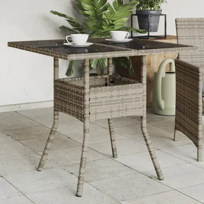Obrázek produktu pro Maison Exclusive - Zahradní stůl se skleněnou deskou Šedý 80x80x75 cm Poly ratan