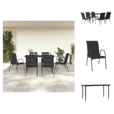 Produktbild von vidaXL 7-tlg. Garten-Essgruppe Schwarz Stahl und Textilene -  Gartenmöbel-Sets