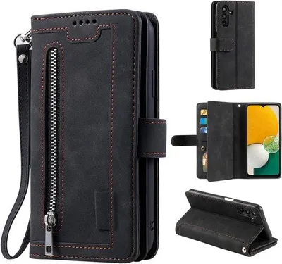 Immagine prodotto di Custodia a libro in pelle con chiusura magnetica e 9 scomparti per carte, nera