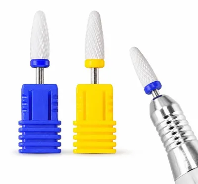 Image de Accessoires pour fraiseuses à ongles en céramique, 2 pièces, bleu et jaune, pour l'élimination des cuticules, pour un usage professionnel et personnel