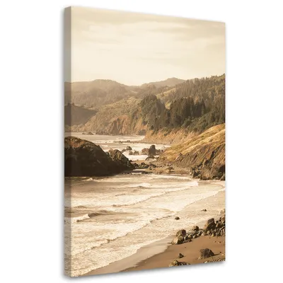 Produktbild von Leinwandbild Wald am Meer 70x100 Feeby Beige bild für die wand bereit zum aufhängen