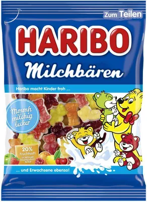Produktbild von Haribo Milchbären mit Milchschaum Fruchtsaftanteil und Magermilch 160g