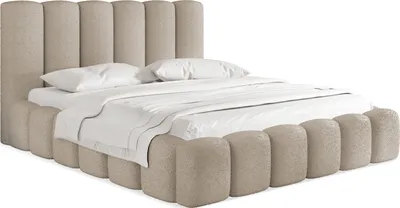 Obrázek produktu pro Čalouněná postel 180x200 s roštem a roštovým rámem - krémová Postel s vysokým čelem, bucle nebo sametová látka - moderní manželská postel s úložným prostorem - rám postele, bez matrace - Serenity - krémová