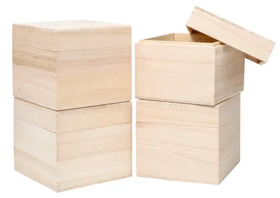 Zdjęcie produktu dla Omgoods - Zestaw 4 małych drewnianych pudełek z pokrywką, idealnych do kreatywnych zastosowań