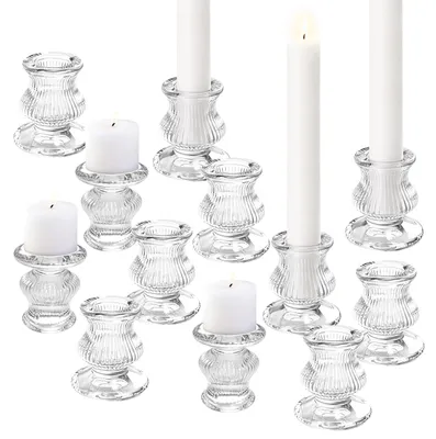 12 Glaskerzenhalter für Stabkerzen Ø 2,4 cm, transparent