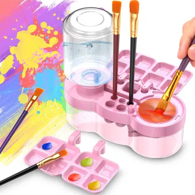 Productafbeelding van Kwastenreiniger penseelreiniger - Watercirculatie - 250 ml verswatertank - Roze transparant - Voor acryl en verf op waterbasis