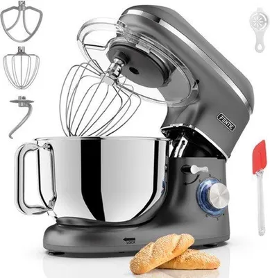 Zdjęcie produktu dla Robot kuchenny – 2000W – Misa ze stali nierdzewnej (6,2 L) – Robot kuchenny – Mikser z trzepaczką, hakiem do ciasta i mieszadłem – W zestawie dodatkowe akcesoria – Kolor antracytowy