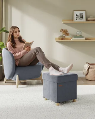Produktbild von SONGMICS Sitzhocker mit Stauraum, Hocker faltbar, 38 x 38 x 40 cm, Aufbewahrungsbox mit Deckel, Fußhocker 37 L, Samt, bis 300 kg belastbar