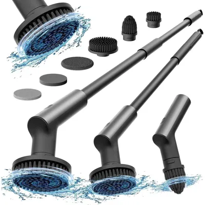 Image de Brosse de nettoyage électrique avec tige extensible, étanche IPX7, 6 têtes de brosse, couleur gris foncé