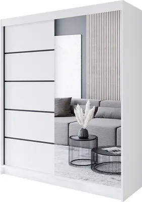 Produktbild von Easy4You P3 180 cm Weiß Schiebetüren Kleiderschrank 180x215x58 cm mit Spiegel - Schlafzimmermöbel, Aufbewahrung - Mehrzweckschrank