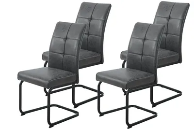 Produktbild von Hela Tische, 4er SET Esszimmerstuhl Freischwinger Malta, Microfaser Anthrazit, ergonomischer Rücken mit Steppung, Vierkantgestell, 120kg belastbar