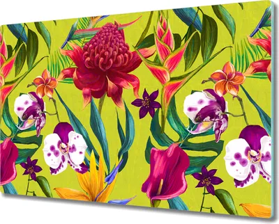 Produktbild von Glas Schneidebrett Herdabdeckplatten Schneideplatten - 80x52 cm - Tropische Blumen