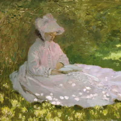 Obrázok produktu pre Claude Monet Art Print Obraz - Jar, žena čítajúca, 1872 (40 x 40 cm)
