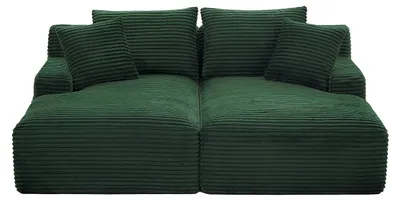 Produktbild von 3-Sitzer-Sofa, komprimiert, mit tiefer Sitzfläche aus grobem Cord in Grün DONILIA