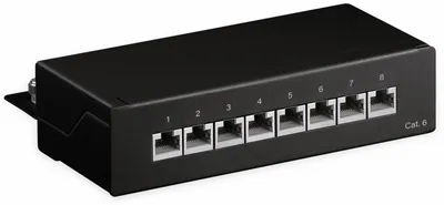 Produktbild von Patch panel CAT 6 mini desktop, 8 portów, ekranowany STP, czarny