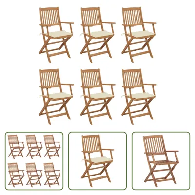 Produktbild von The Living Store Klappbare Gartenstühle 6 Stk. mit Kissen Massivholz Akazie